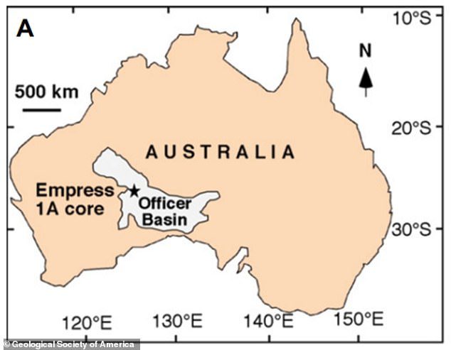 Mappa dell'Australia con posizione approssimativa del nucleo dell'imperatrice 1A (stella nera), da cui è stato estratto il cristallo di alite