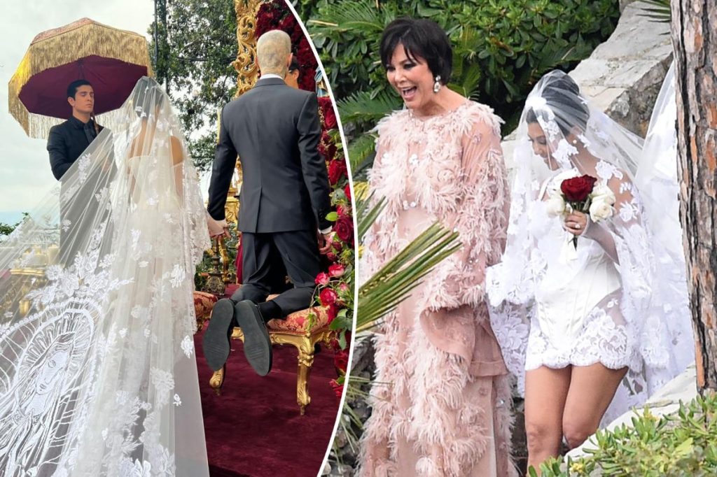 Kourtney Kardashian indossa un abito da sposa Dolce & Gabbana per sposare Travis Parker
