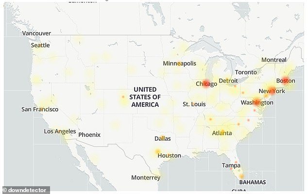 Anche gli Stati Uniti sembrano avere problemi, con New York, Chicago, Washington e Boston evidenziati come hotspot sulla mappa di Downdetector.