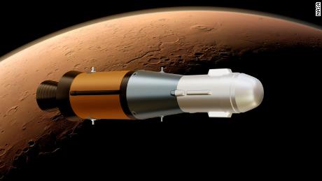 Questa illustrazione mostra il Mars Ascent Rover della NASA in orbita attorno a Marte con i campioni a bordo.