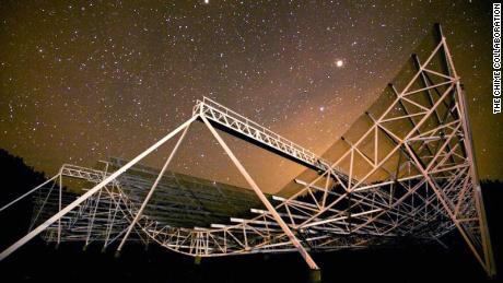Nella foto è il grande radiotelescopio CHIME che ha catturato l'esplosione di FRB 20191221A.