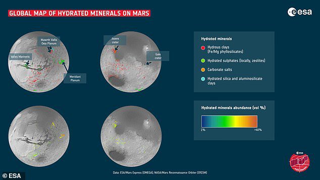 Lo strumento Mars Express Observatoire pour la Mineralogie, l'Eau, les Glaces et l'Activité (OMEGA) dell'Agenzia spaziale europea è più adatto per la mappatura con una risoluzione spettrale più elevata e fornisce una copertura globale di Marte