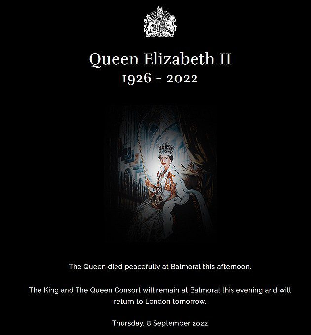 Annuncio: Buckingham Palace ha annunciato giovedì la triste notizia della morte della regina