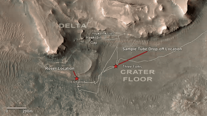 I siti di raccolta dei campioni del rover su Marte della NASA sul Pianeta Rosso.