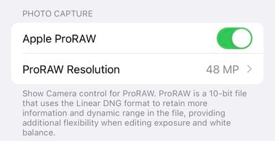 Impostazioni di iPhone 14 Pro ProRAW
