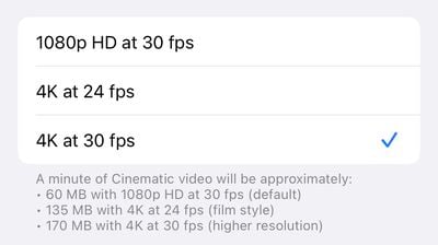 Impostazioni iPhone 14 Pro Modalità cinema 4K
