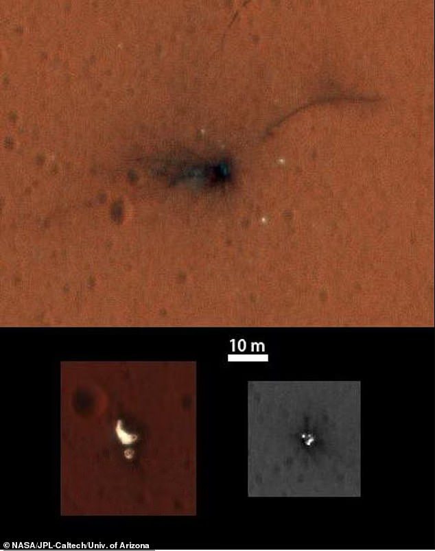 Ci sono un totale di nove veicoli spaziali inattivi seduti sulla superficie di Marte, tra cui la sonda Mars 3, la sonda Mars 6, il lander Viking 1, la sonda Viking 2, il rover Sojourner, la sonda Schiaparelli dell'Agenzia spaziale europea (nella foto), la sonda Fenice, Spirito.  Rover e opportunità Rover