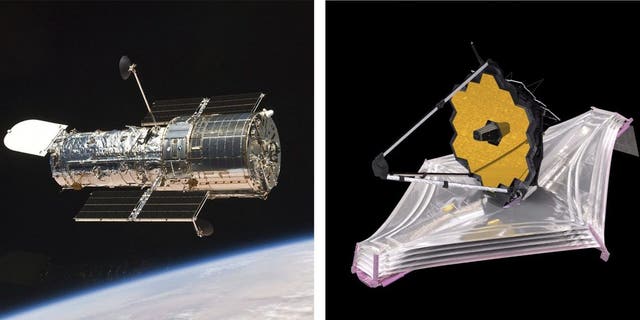 Questa serie di immagini messe a disposizione dalla NASA mostra il telescopio spaziale Hubble in orbita