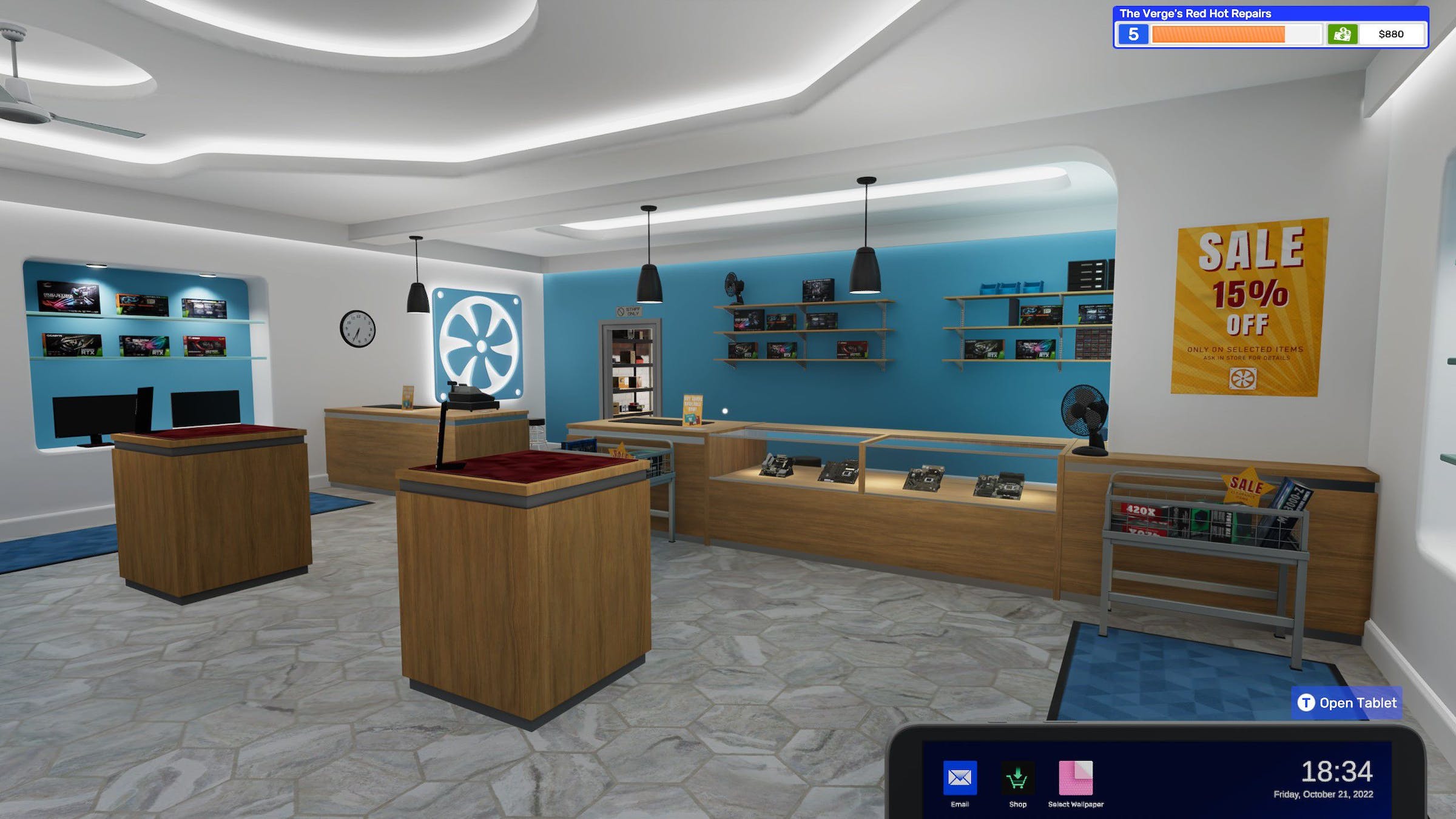 Screenshot di PC Building Simulator 2, che mostra la vetrina effettiva