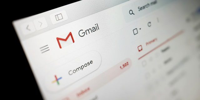 Una vista dell'interfaccia di Google Gmail su un laptop, 14 gennaio 2020.