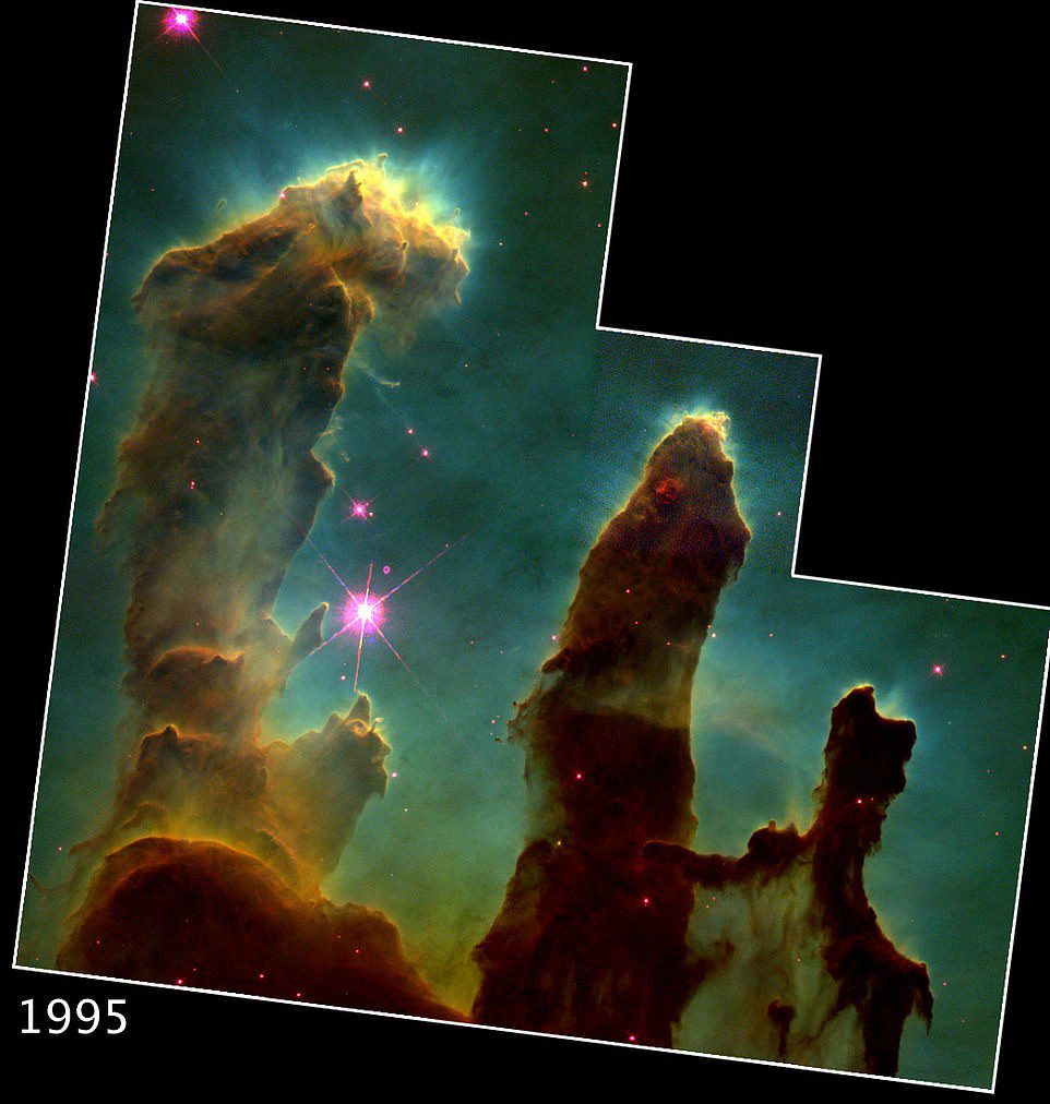 Hubble ha scattato la prima immagine dei Pilastri della Creazione nel 1995. Ha fornito la prima prova che le stelle potrebbero nascere all'interno dei pilastri.