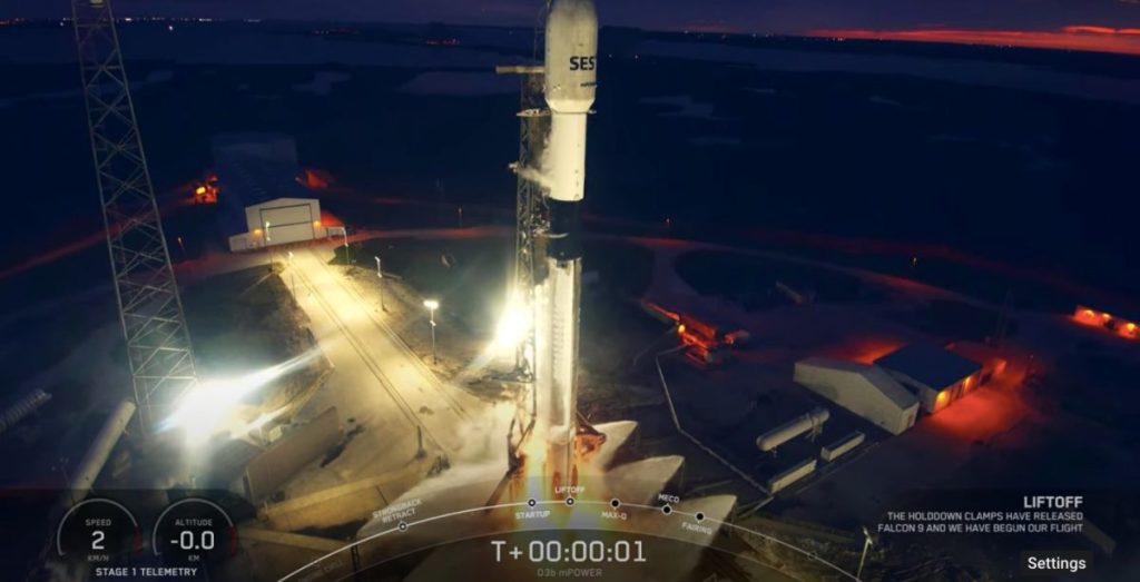 A SpaceX Falcon 9 rocket launches two satellites for the telecom company SES on Dec. 16, 2022.